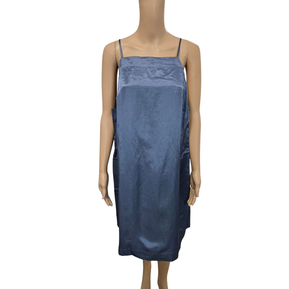 madewell size 14 blue shiny spaghetti strap dress cocktail summer zip